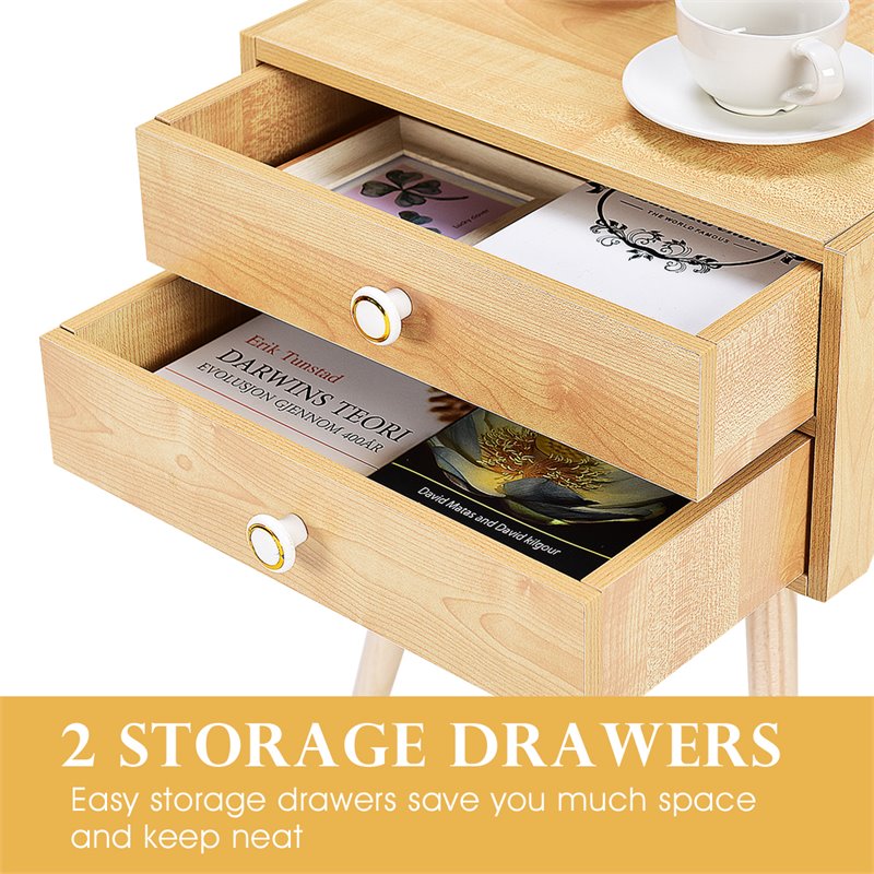 Pemberly Row MDF and Wood Nightstands with 2 Drawers in Natural (Set of 2)