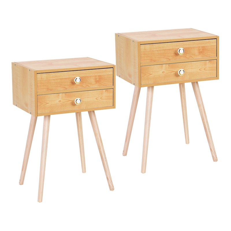 Pemberly Row MDF and Wood Nightstands with 2 Drawers in Natural (Set of 2)