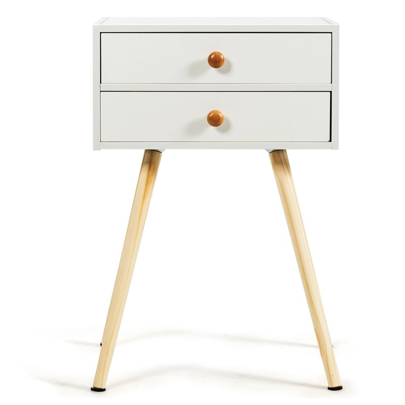 Pemberly Row MDF and Wood Nightstands with 2 Drawers in White (Set of 2)