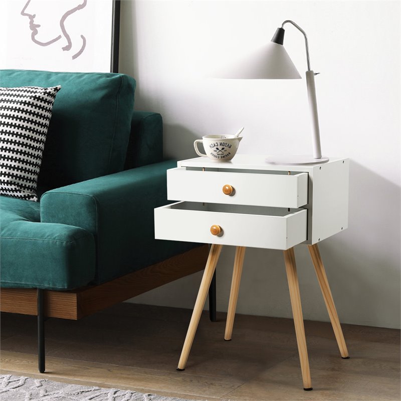 Pemberly Row MDF and Wood Nightstands with 2 Drawers in White (Set of 2)
