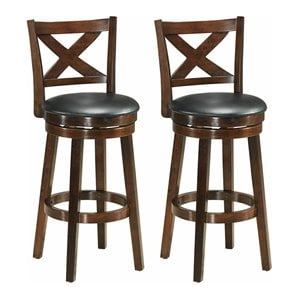 Pemberly Row 29&quot Rubber Wood & PVC Swivel Bar Stools in Espresso (Set of 2)