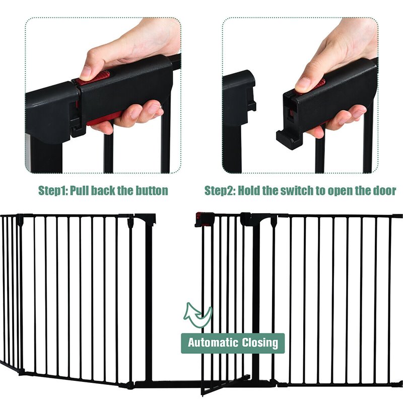 Pemberly Row Steel Fireplace Safety Fence Hearth Gate in Black Finish