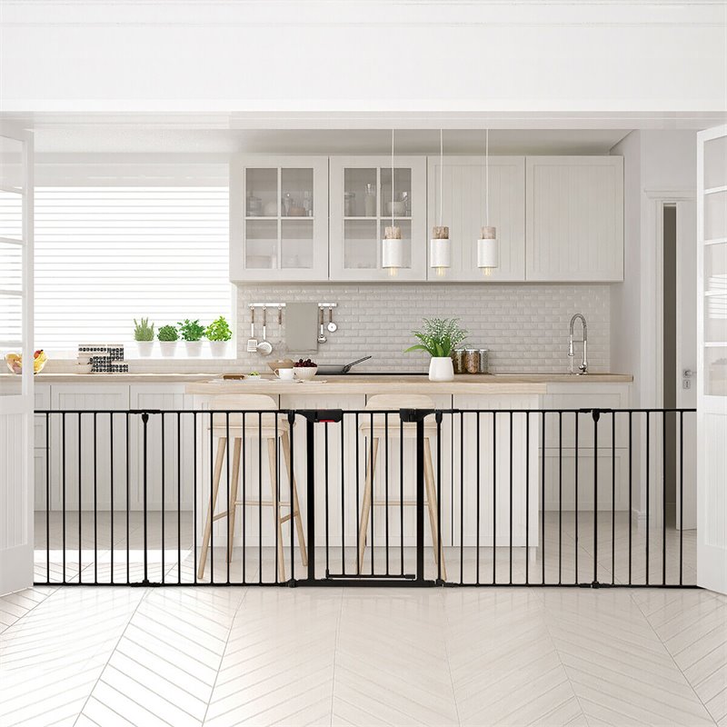 Pemberly Row Steel Fireplace Safety Fence Hearth Gate in Black Finish