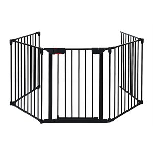 Pemberly Row Steel Fireplace Safety Fence Hearth Gate in Black Finish