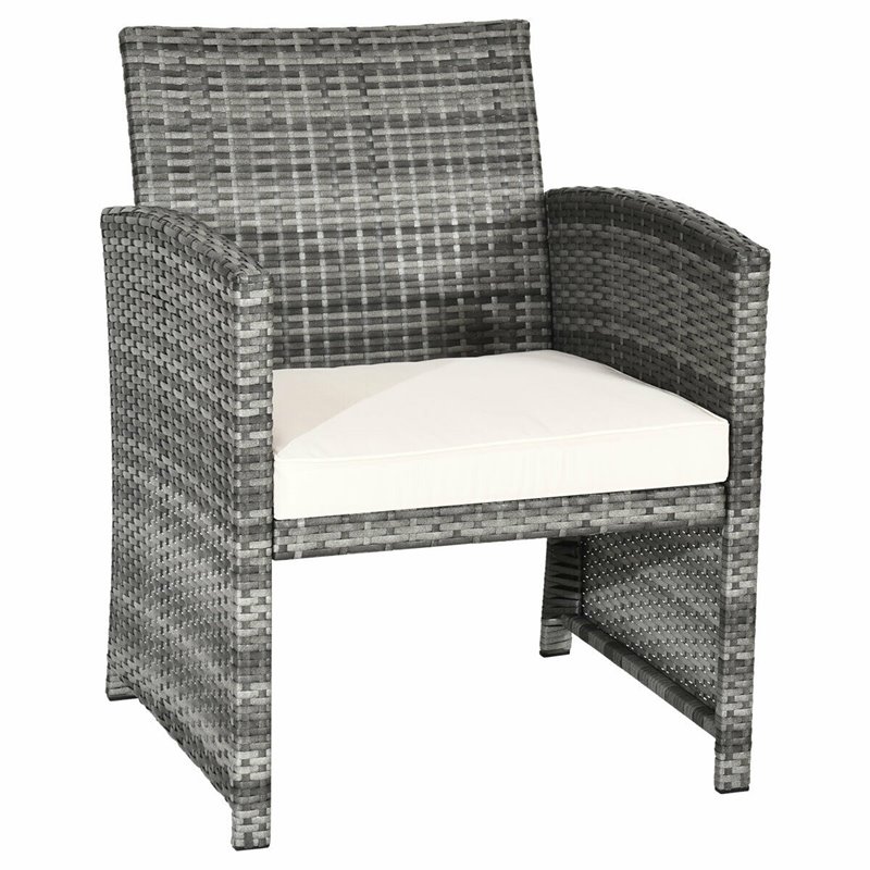 Pemberly Row 4 Pieces Wicker Patio Furniture Set with Cushion Seat in Mix Gray