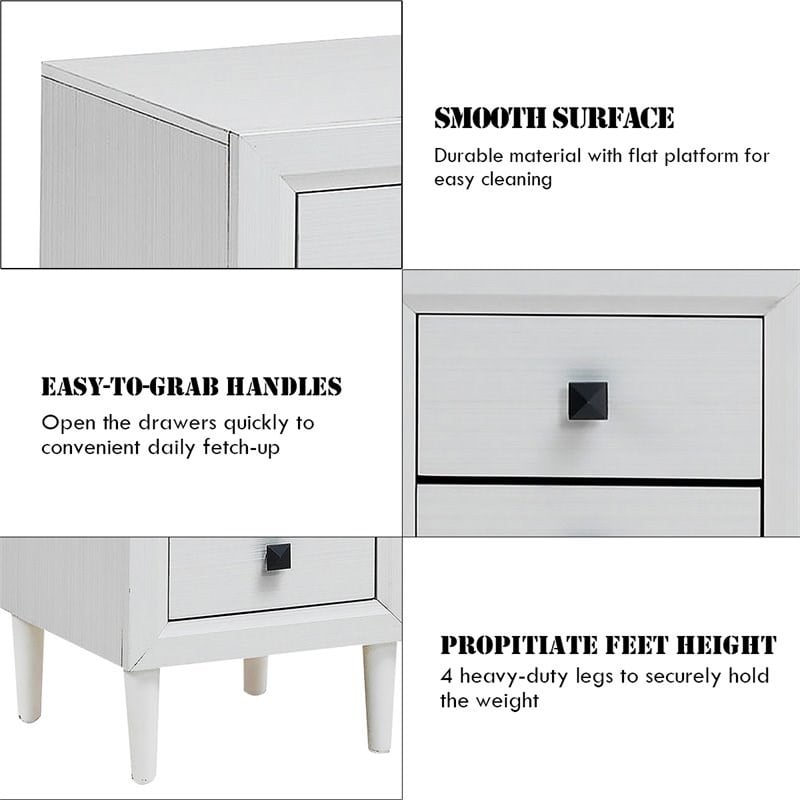 Pemberly Row Contemporary Engineered Wood Nightstands in White (Set of 2)