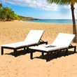Pemberly Row 2 Pcs Rattan Patio Garden Lounge Chaise Chair with Cushion in White