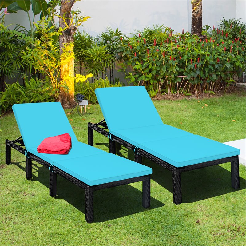 Pemberly Row 2 Pcs Adjustable Rattan Patio Lounge Height Adjustable in Turquoise