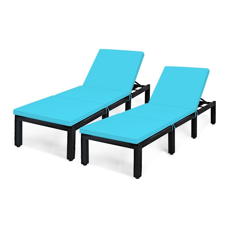 Pemberly Row 2 Pcs Adjustable Rattan Patio Lounge Height Adjustable in Turquoise