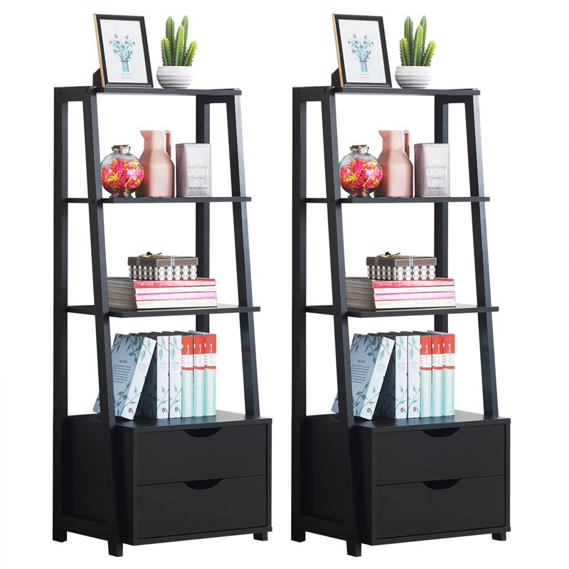 Pemberly Row 4-Tier Contemporary MDF Ladder Shelves in Black (Set of 2)