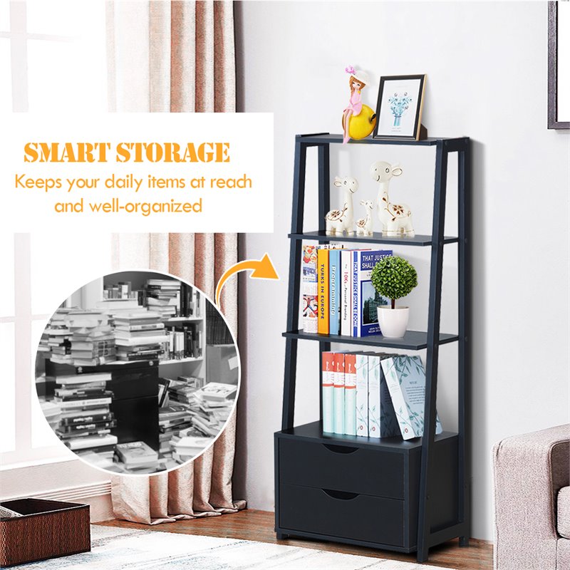 Pemberly Row 4-Tier Contemporary MDF Ladder Shelves in Black (Set of 2)