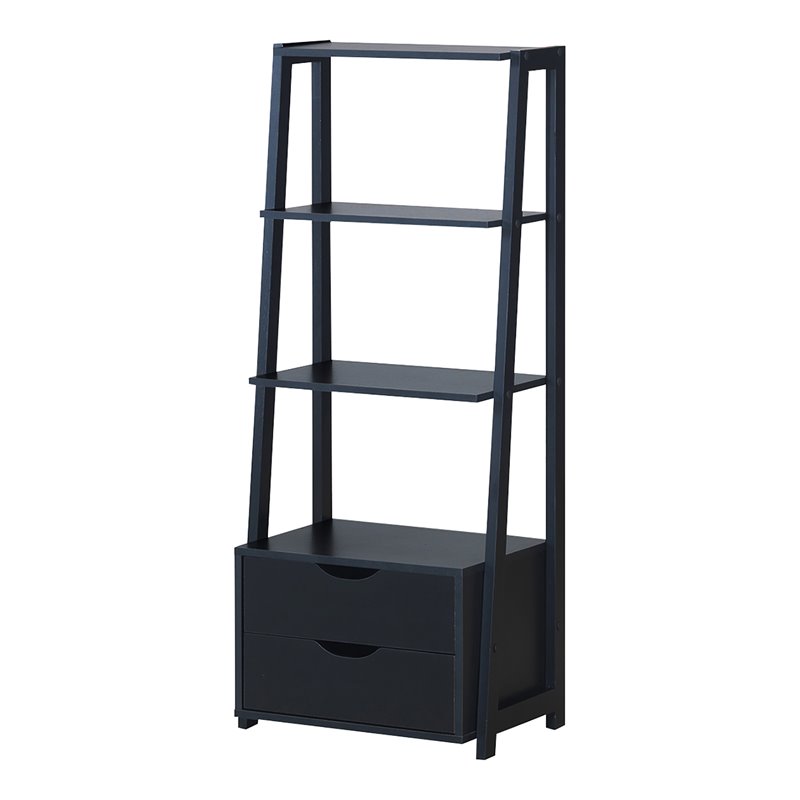 Pemberly Row 4-Tier Contemporary MDF Ladder Shelves in Black (Set of 2)