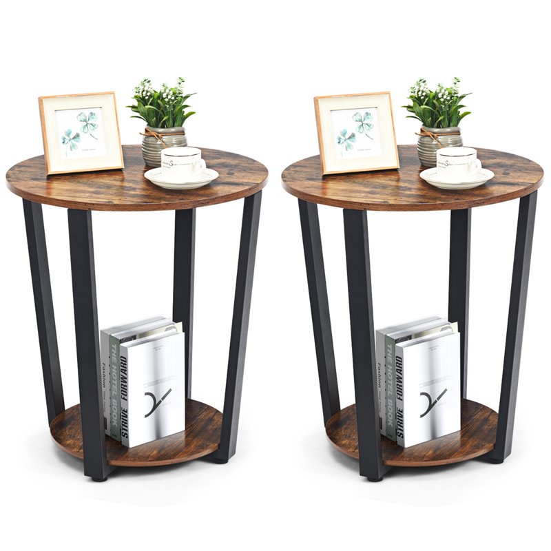 Pemberly Row Metal and Engineered Wood End Tables in Brown (Set of 2)