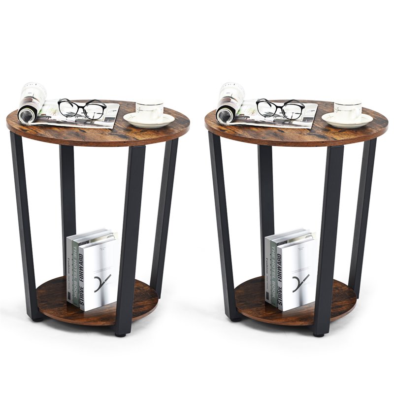 Pemberly Row Metal and Engineered Wood End Tables in Brown (Set of 2)