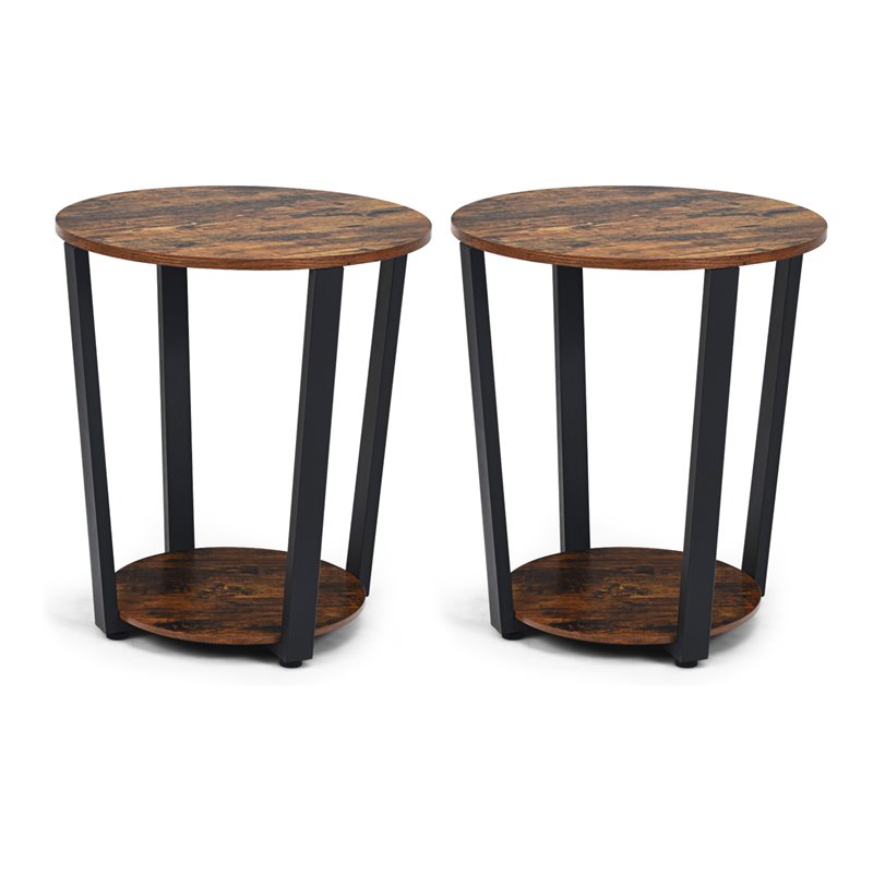 Pemberly Row Metal and Engineered Wood End Tables in Brown (Set of 2)