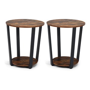 Pemberly Row Metal and Engineered Wood End Tables in Brown (Set of 2)