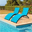 Pemberly Row 2 Pieces Rattan Folding Patio Lounge Chaise Chair in Turquoise