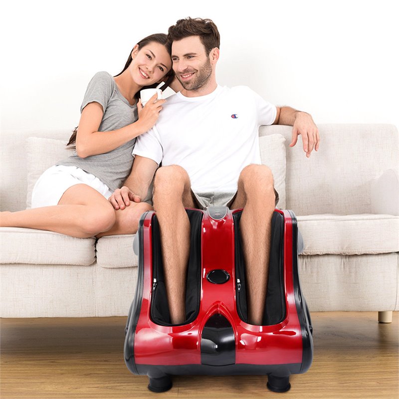 Pemberly Row Contemporary Plastic Shiatsu Foot Calf Leg Massager in Red