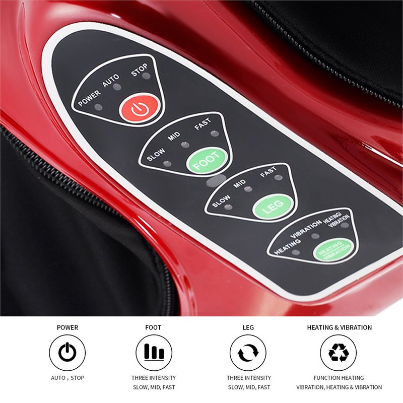 Pemberly Row Contemporary Plastic Shiatsu Foot Calf Leg Massager in Red