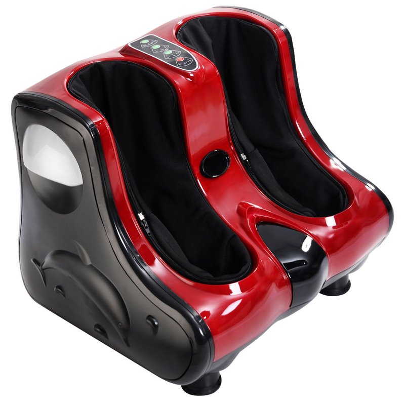 Pemberly Row Contemporary Plastic Shiatsu Foot Calf Leg Massager in Red Finish