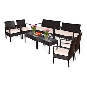 Pemberly Row 8 Pieces Patio Conversation Furniture Set with Cushion in Black