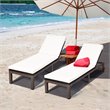 Pemberly Row 2 Pieces Adjustable Rattan Patio Lounge Chair with Wheels in White