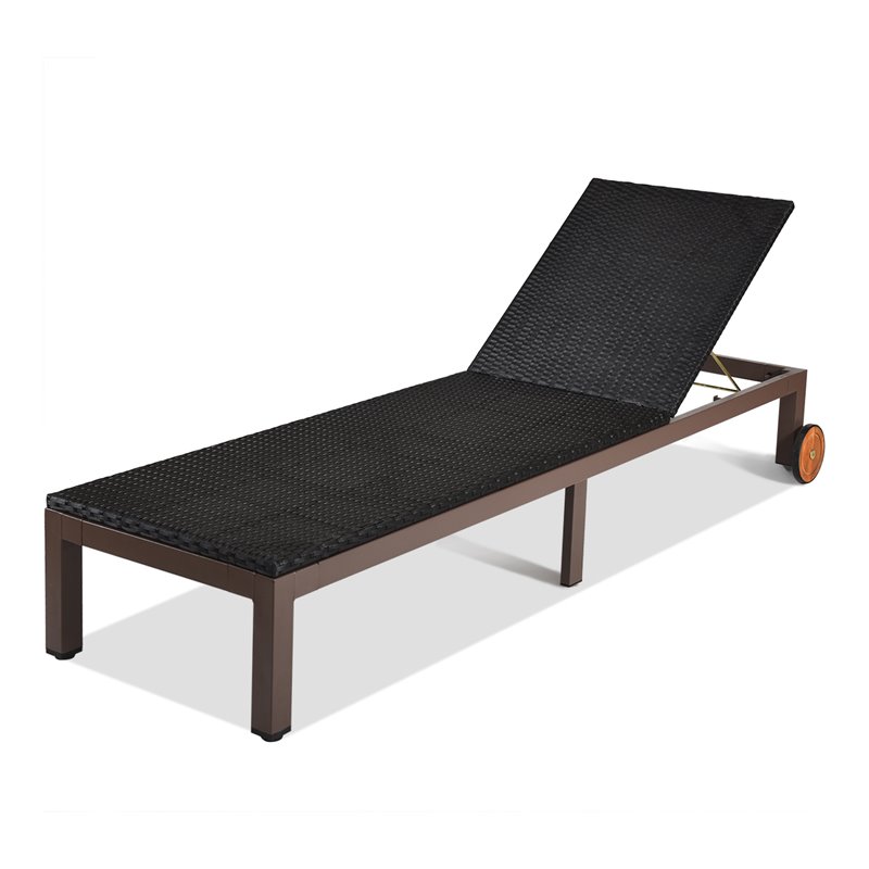 Pemberly Row 2 Pieces Adjustable Rattan Patio Lounge Chair with Wheels in White