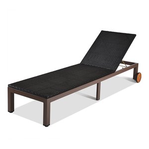 Pemberly Row 2 Pieces Adjustable Rattan Patio Lounge Chair with Wheels in White