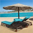 Pemberly Row 2 Pcs Adjustable Rattan Patio Lounge Chair with Wheels in Turquoise