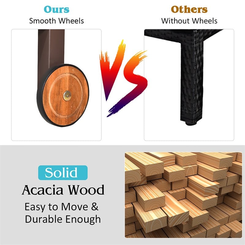 Pemberly Row 2 Pcs Adjustable Rattan Patio Lounge Chair with Wheels in Turquoise