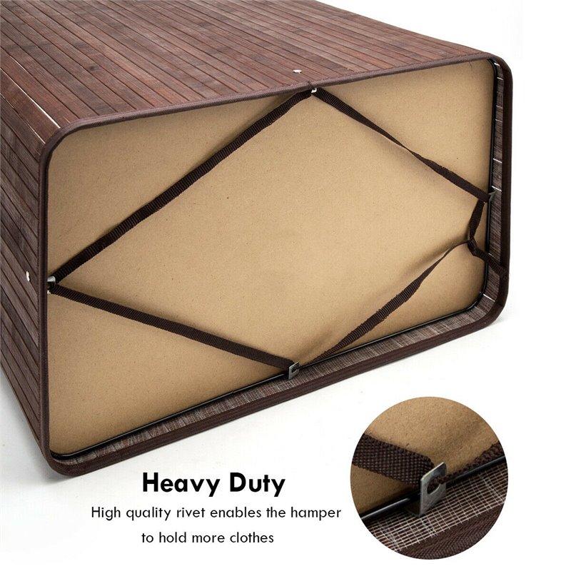 Pemberly Row Bamboo Folding Double Rectangle Hamper Laundry Basket in Brown