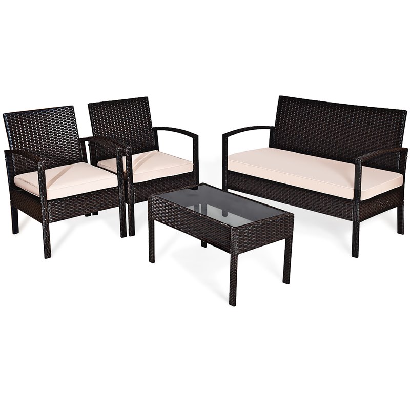Pemberly Row 4 Pieces Patio Conversation Furniture Set with Cushion in Black