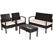 Pemberly Row 4 Pieces Patio Conversation Furniture Set with Cushion in Black
