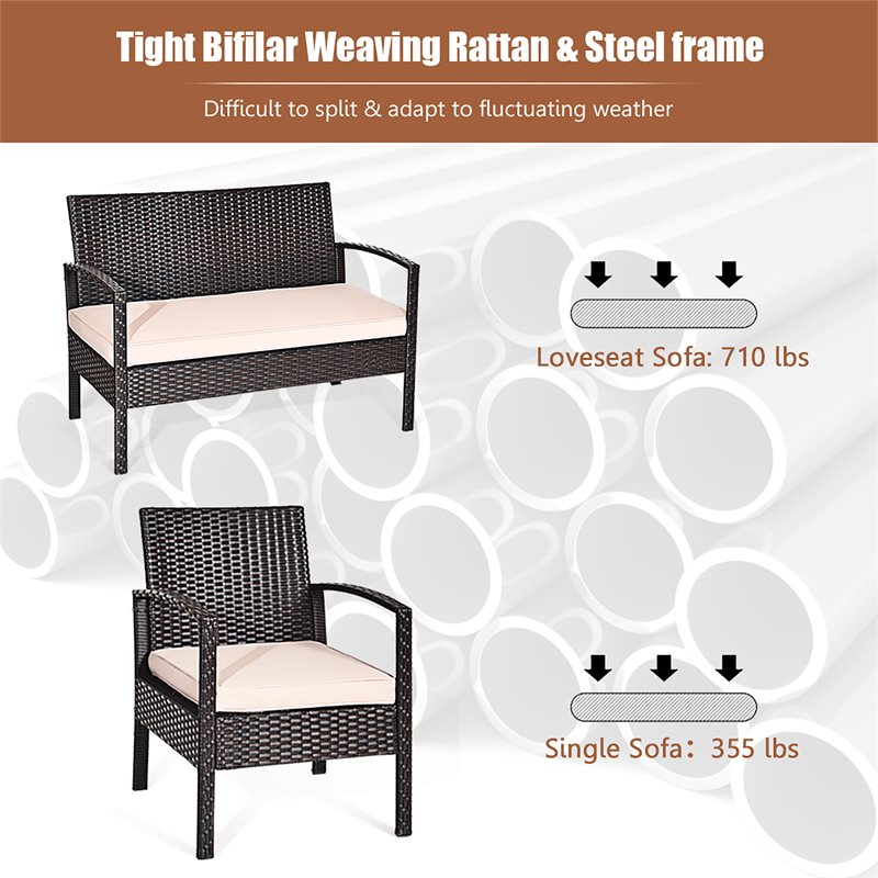 Pemberly Row 4 Pieces Patio Conversation Furniture Set with Cushion in Black