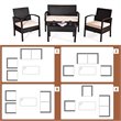 Pemberly Row 4 Pieces Patio Conversation Furniture Set with Cushion in Black