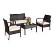 Pemberly Row 4 Pieces Patio Conversation Furniture Set with Cushion in Black