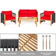 Pemberly Row 8 Pcs Wood Patio Conversation Set with Cushions for Garden in Red