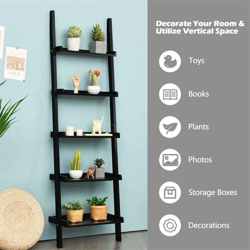 Pemberly Row 5-Tier Contemporary MDF Ladder Shelves in Black Finish