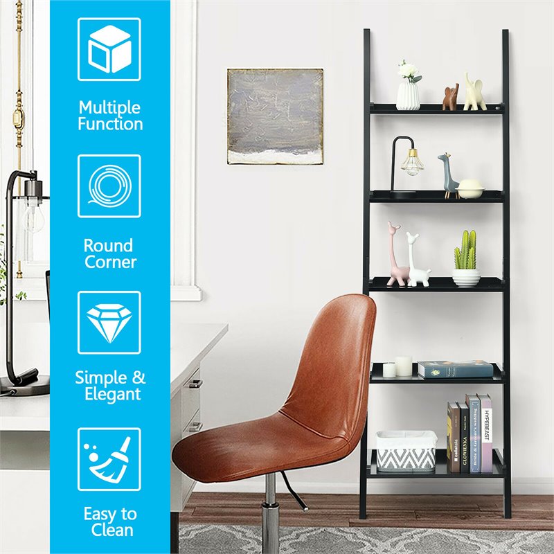 Pemberly Row 5-Tier Contemporary MDF Ladder Shelves in Black Finish