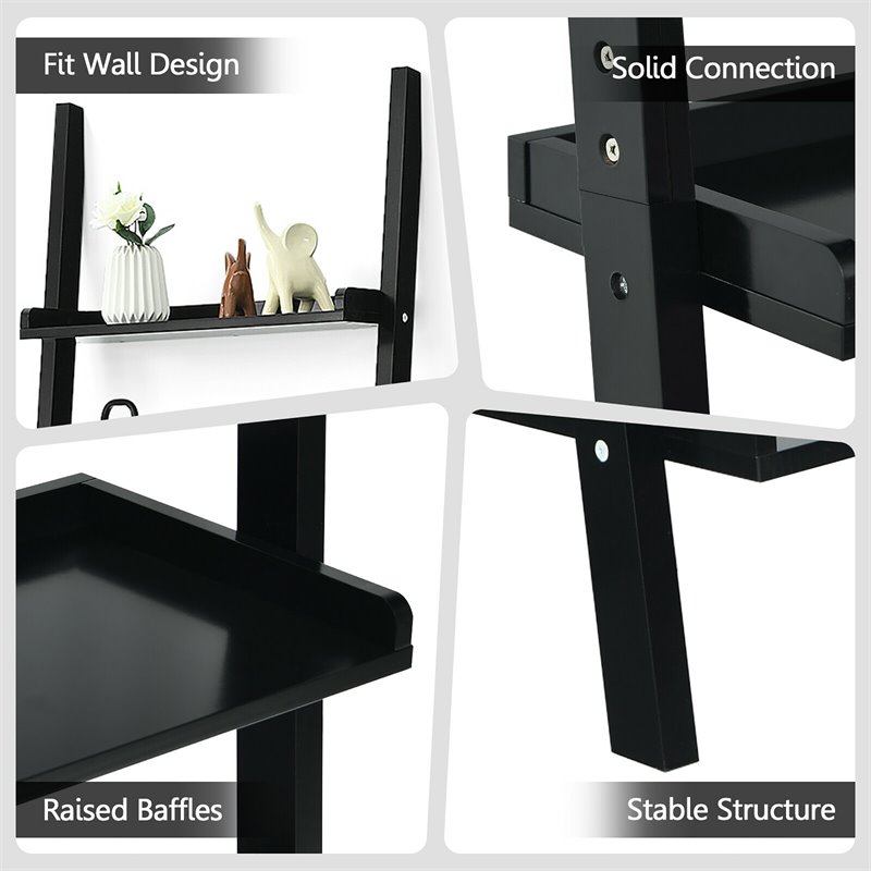 Pemberly Row 5-Tier Contemporary MDF Ladder Shelves in Black Finish