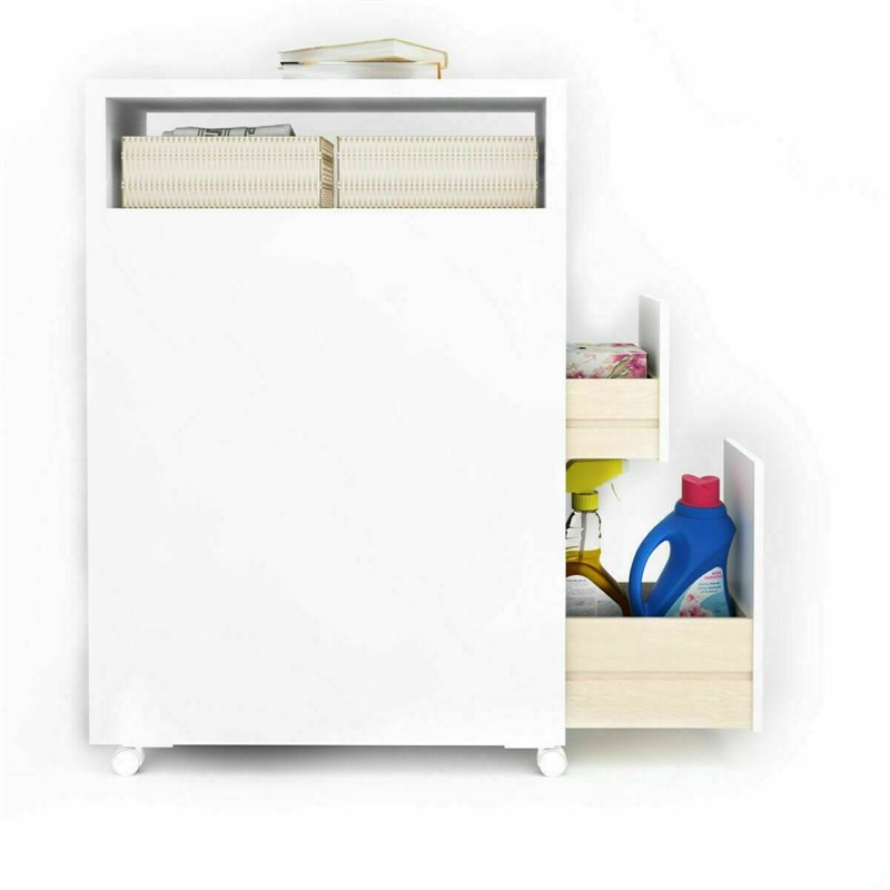 Pemberly Row MDF Floor Cabinet with 4 Rolling Casters in White Finish