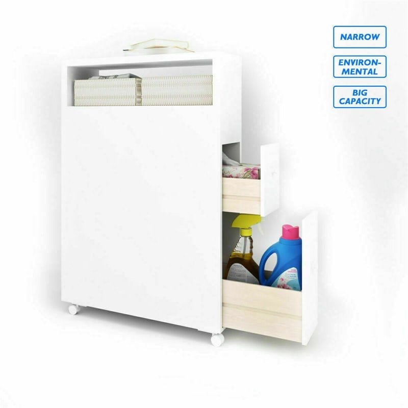 Pemberly Row MDF Floor Cabinet with 4 Rolling Casters in White Finish