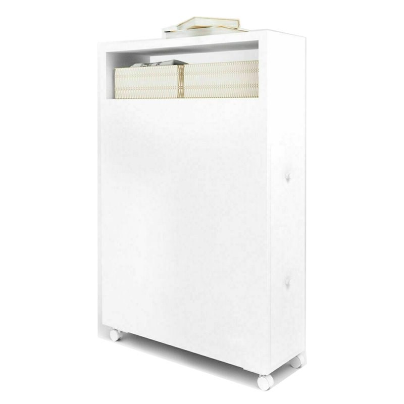 Pemberly Row MDF Floor Cabinet with 4 Rolling Casters in White Finish