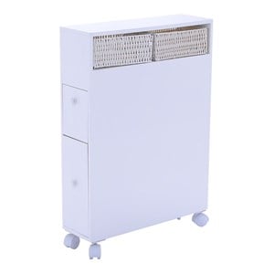 Pemberly Row Contemporary MDF Floor Cabinet with 4 Rolling Casters in White
