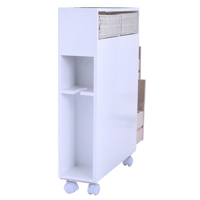 Pemberly Row Contemporary MDF Floor Cabinet with 4 Rolling Casters in White