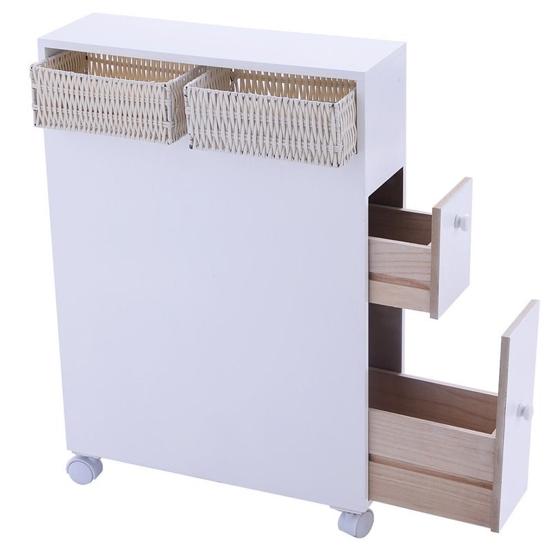 Pemberly Row Contemporary MDF Floor Cabinet with 4 Rolling Casters in White