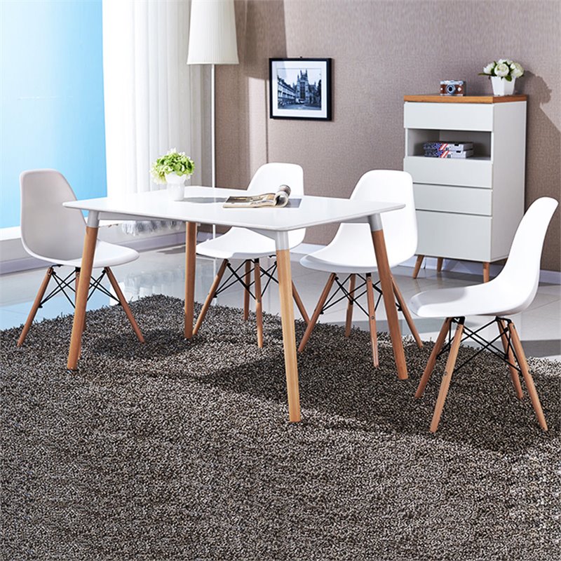 Pemberly Row Contemporary ABS and Wood Dining Side Chairs in White (Set of 4)