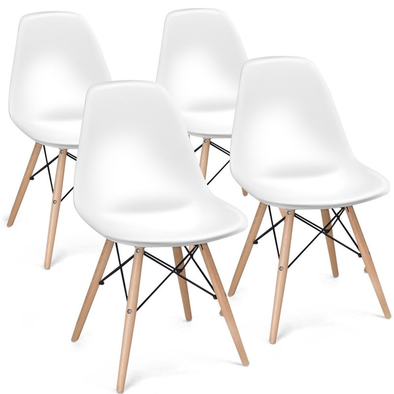 Pemberly Row Contemporary ABS and Wood Dining Side Chairs in White (Set of 4)