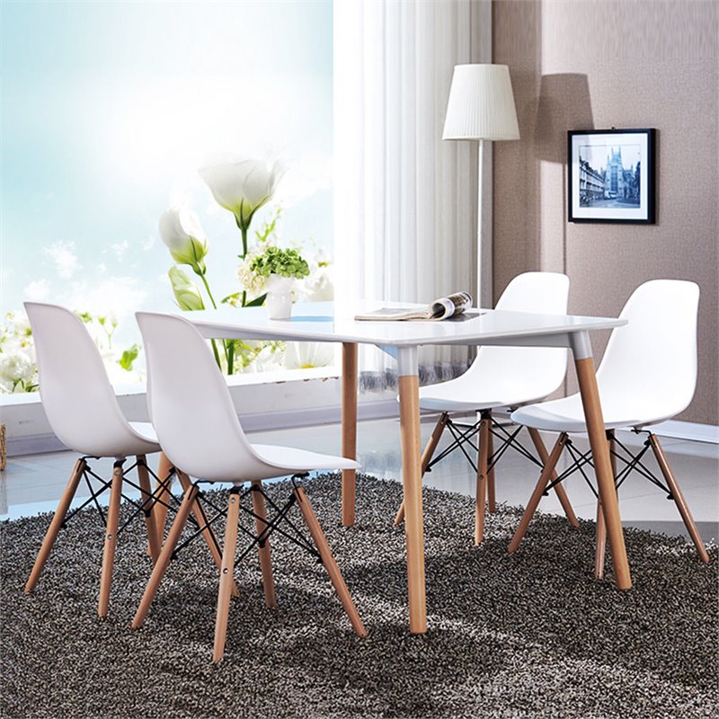 Pemberly Row Contemporary ABS and Wood Dining Side Chairs in White (Set of 4)