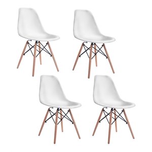 Pemberly Row Contemporary ABS and Wood Dining Side Chairs in White (Set of 4)
